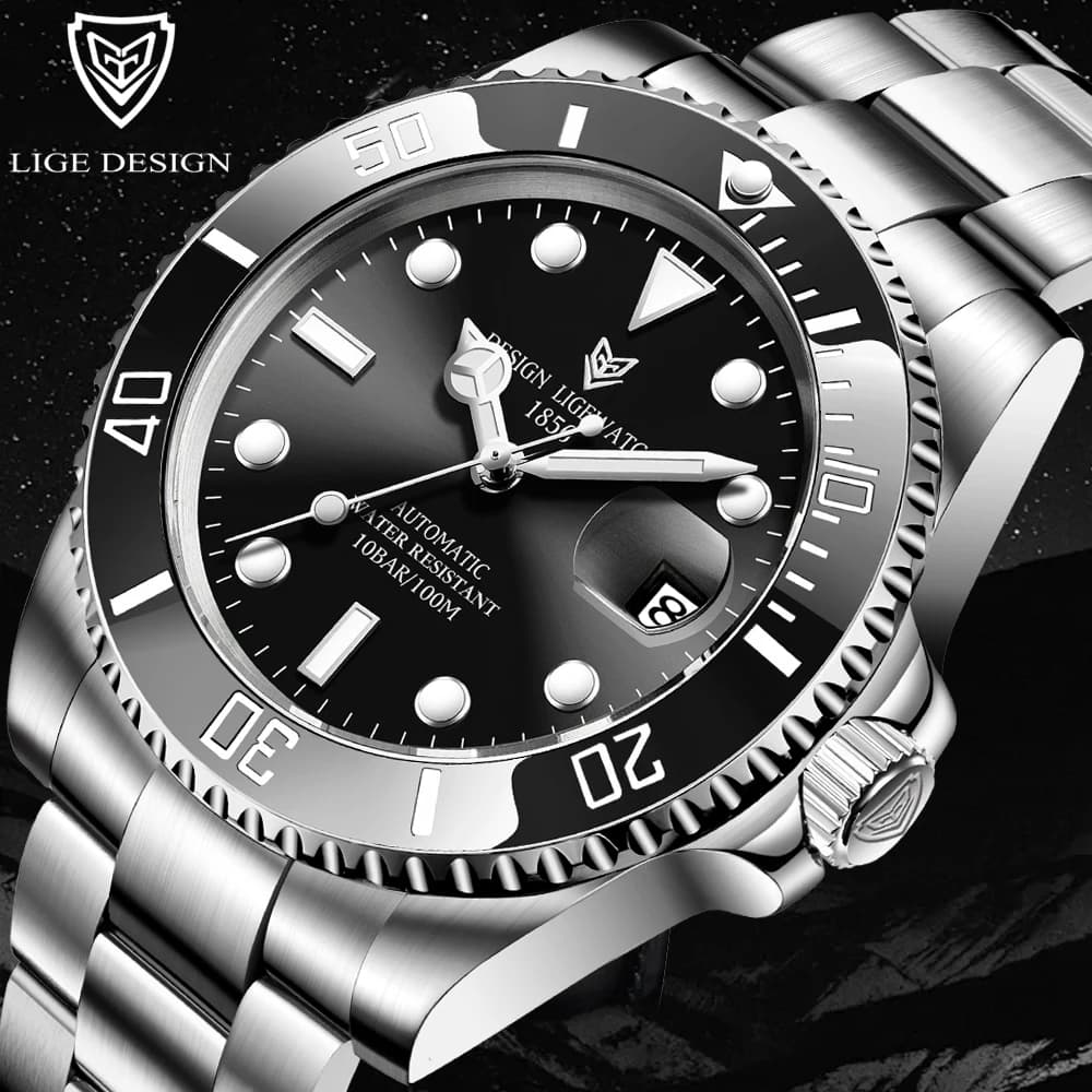 ساعات LIGE الميكانيكية للرجال، ساعة أعمال رياضية مقاومة للماء، ساعة أوتوماتيكية