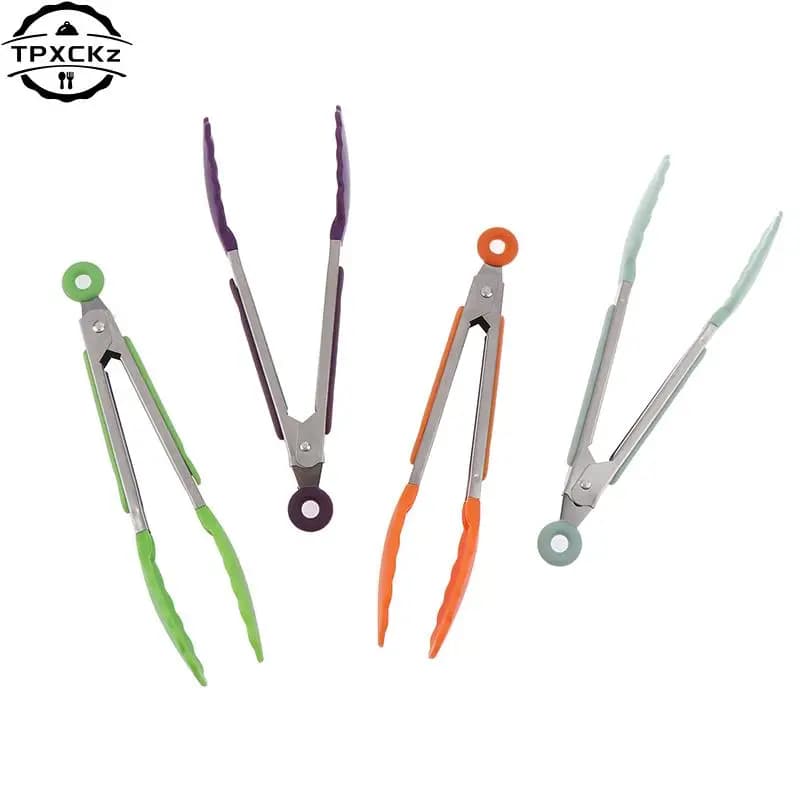 Silicone BBQ Grilling Tong Kitchen Cooking Salad Bread Serving Tong Non-Stick Barbecue Clip Clamp Stainless Steel Tools Gadgets - 4