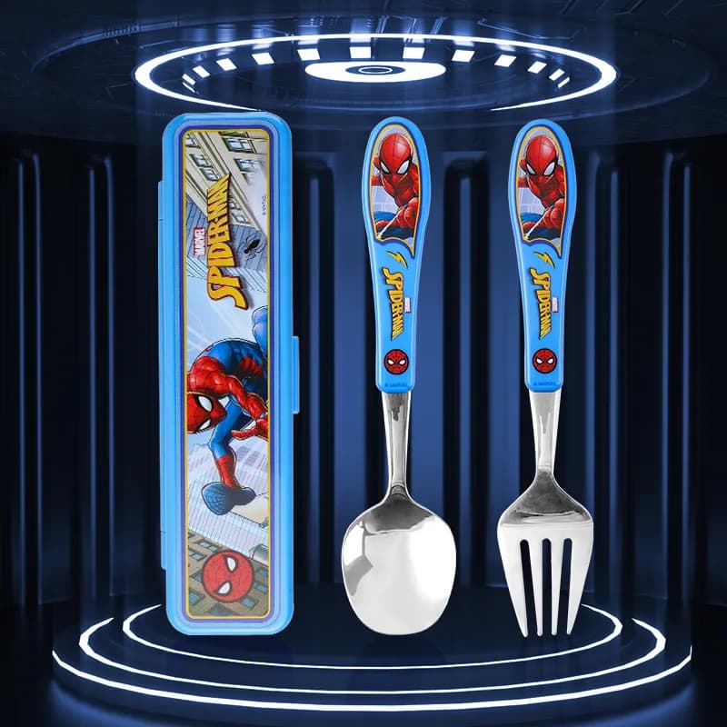 2pcs Superhero Spiderman Cartoon toy Tableware Spoon Cross Fork Soup Spoon Set Dining Lunch Hulk Anime Figures Party kids Toys - 2