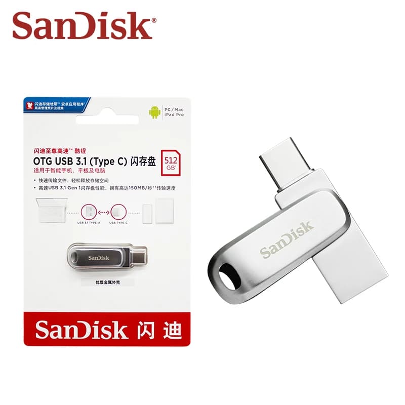 Sandisk DDC4 Dual Interface USB3.2 Pen Drive Mental Meory stick HighSpeed Up To 400MB/S 32GB 64GB 128GB 256GB 512GB 1TB - 3
