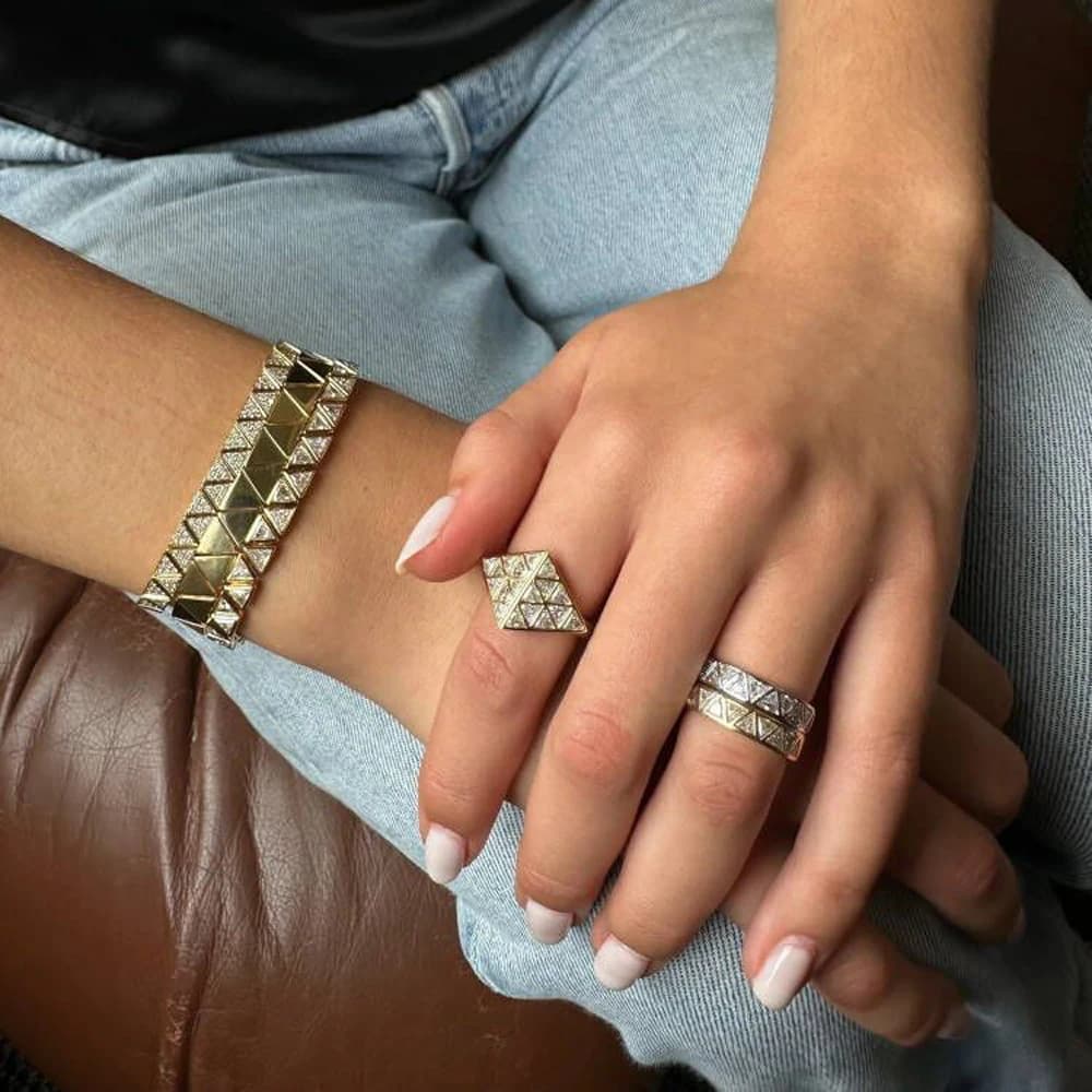 2026 Hot Sales Fashion Stackable Bracelet Micro Paved Bling Cubic Zirconia For Women Geometric Triangle Jewelry - 4