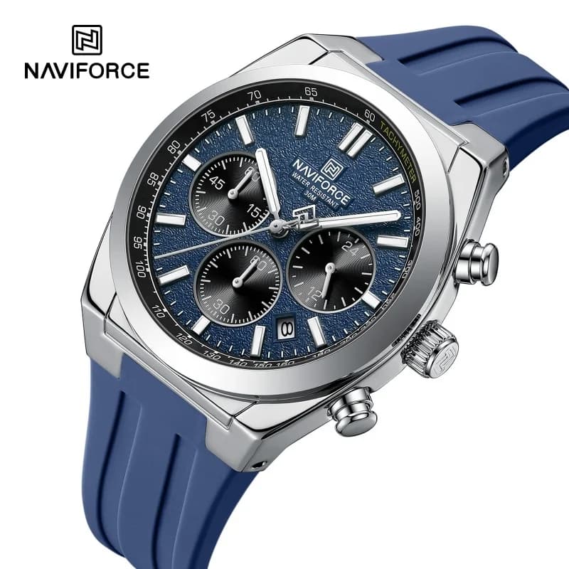NAVIFORCE 8080 ساعة كوارتز عصرية للرجال، بإضاءة ليلية، مقاومة للماء، مع تقويم وكرونوغراف، ساعة رياضية كاجوال - 2