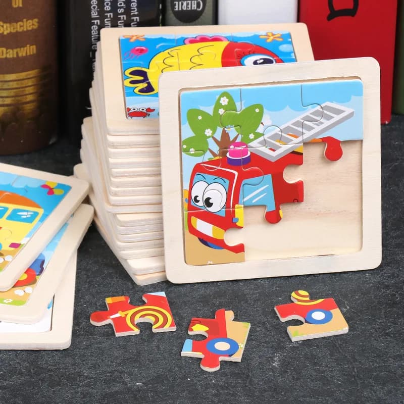 Hot Sale 11X11CM Kids Wooden Puzzle Baby Cartoon Animal Traffic Tangram Wood Puzzle Educational Jigsaw Toys For Children Gifts - 2
