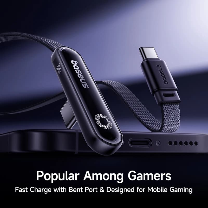 كابل Baseus MVP3 USB C معقوف 100W لجهاز iPhone 17 16 15 Pro Max كابل Type C LED لجهاز Macbook pro سلك شحن سريع لجهاز Xiaomi - 2