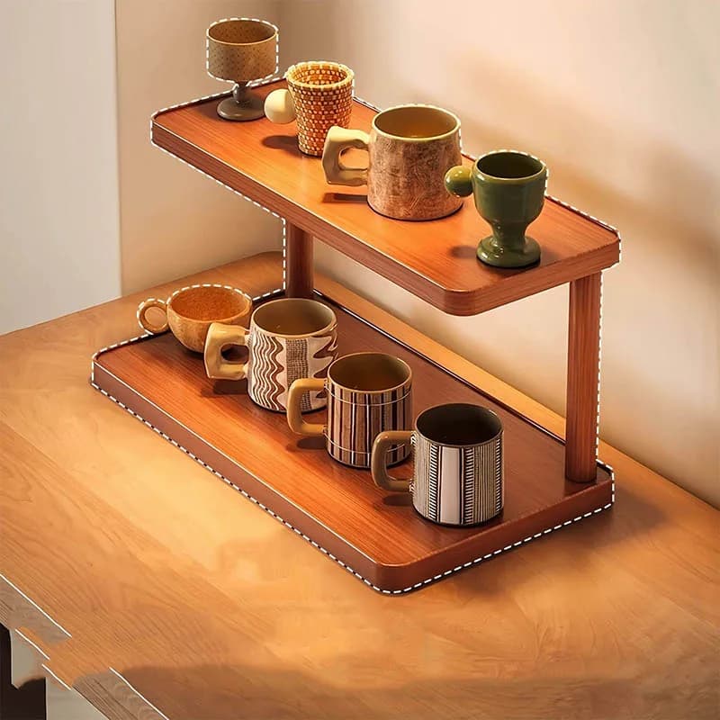 Versatile 2-Tier Wooden Storage Rack for Kitchen&Tea Room-Countertop Organizer with Decorative Desktop Multi-layer Storage Rack