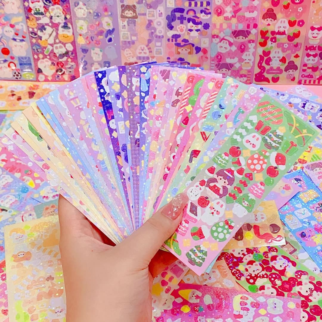 100/200Pcs Cute stickers Cartoon Handbook Stickers  Laser Shiny Stickers DIY Decorative gel pen kawaii Stickers  Art supplies - 2