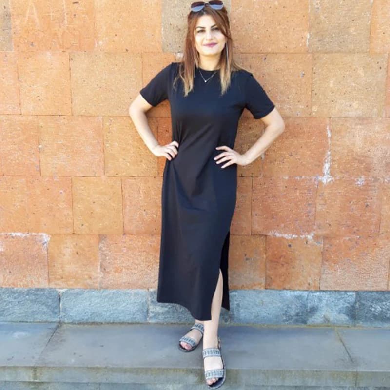 Summer Korean Style Midi Dress Women Casual Black Long Dresses Short Sleeve Sexy Plus Size Side Open Party Maxi T Shirt Dress - 2