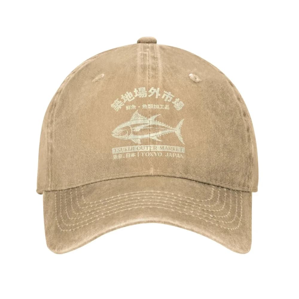 Japanense Tsukiji Fish Market Washed Tokyo Japan Baseball Cap Sun High Quality Washed Trucker Hat Female Male Snapback Cap - 3