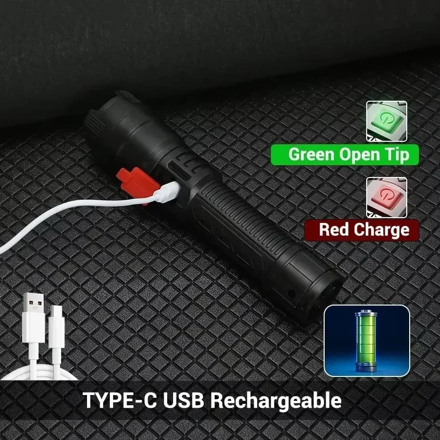 كشاف LED عالي الطاقة 1000 لومن ببطارية مدمجة قابل لإعادة الشحن عبر USB مع ضوء قوي ومصباح تكتيكي للتخييم والمشي لمسافات طويلة - 4