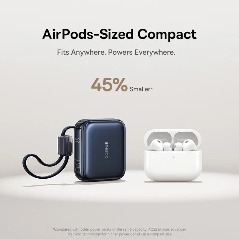 بنك طاقة Baseus ميني 45 واط 10000 مللي أمبير، كابل USB-C مدمج، حجم صغير، شحن سريع محمول لهاتف آيفون 17 وسامسونج S25 - 2