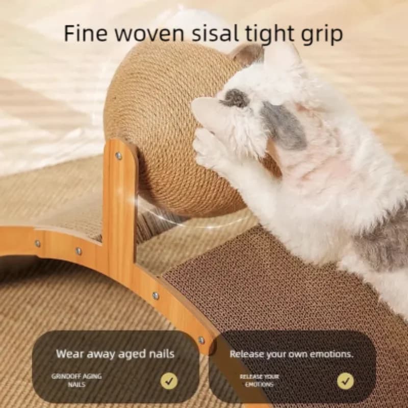 2 In 1 Wooden Cat Scratching Ball Sisal Scratch Board Durable Grinding Paw Toy Solid Wood Scraper For Cats Kittens Pet Supplies - 4