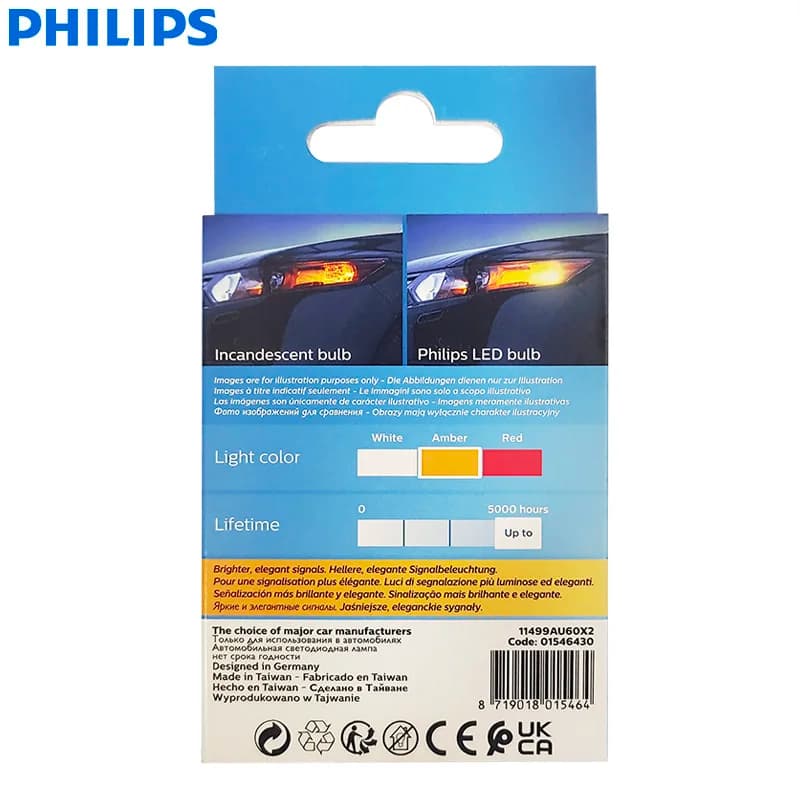 Philips Ultinon Pro6000 LED P21/5W BAY15d Two Contacts Amber Yellow Car Turn Signal Fog Lamp No Flash No Flicker 11499AU60X2 - 3