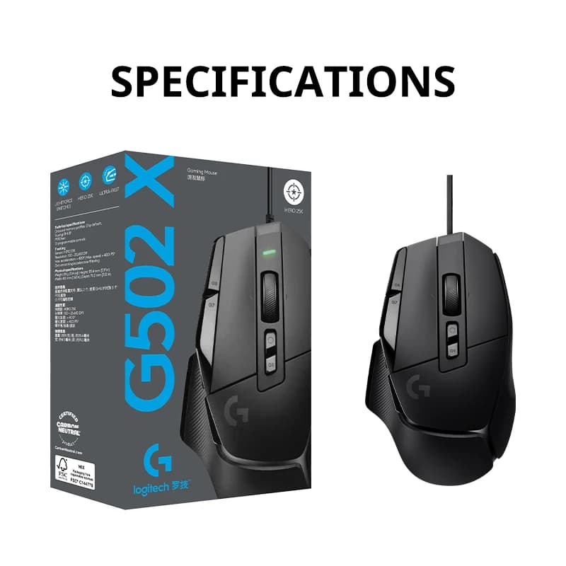 Logitech G502 X Wired Gaming Mouse, Hero 25K Sensor, 25600 DPI, Lightforce Hybrid Optical Mechanical, Esports Edition - 6