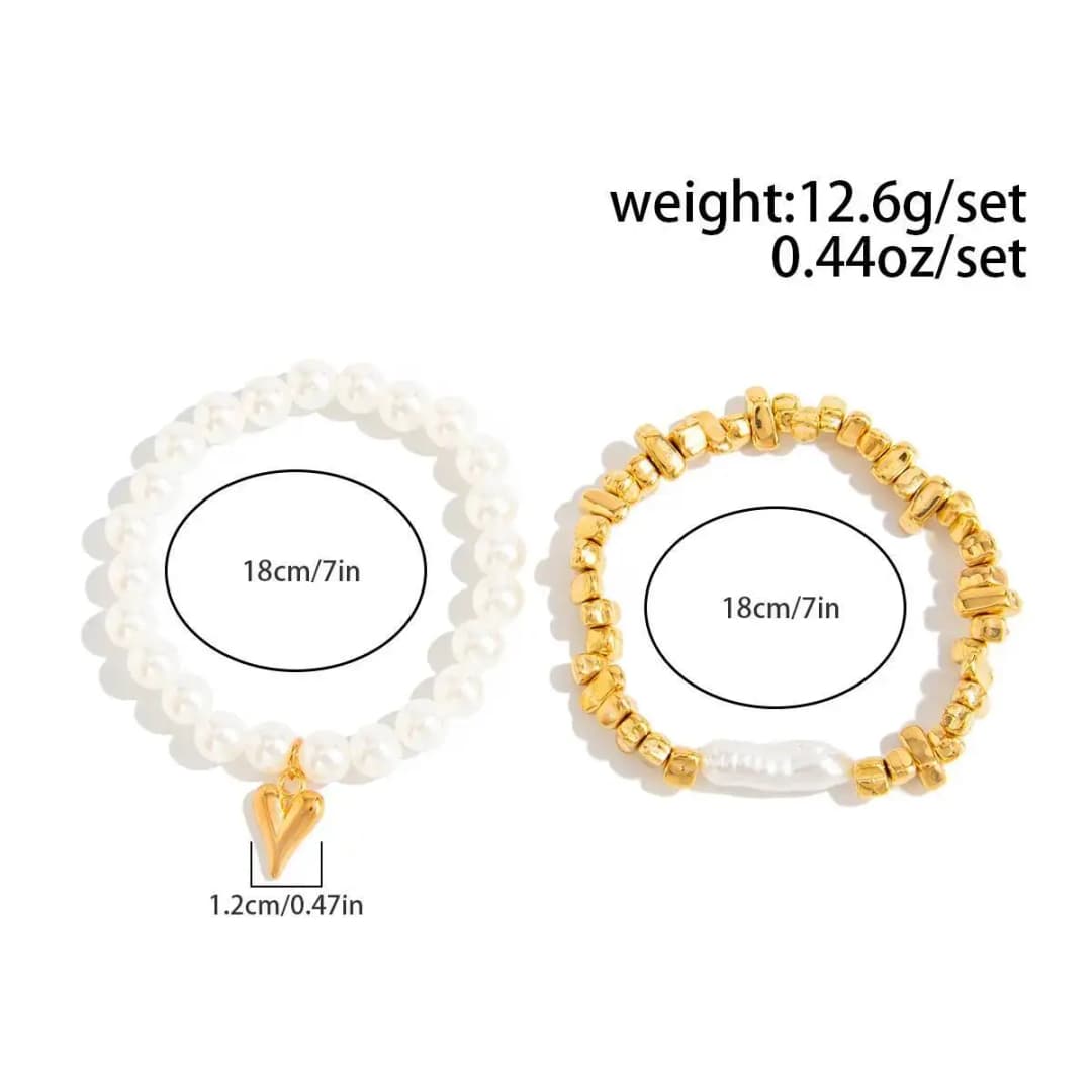 2Pcs/Set Elegant Imitation Pearl Bracelet for Women Bohemian Elastic Rope Chain Bracelet with Heart Pendant Jewelry Gift - 5