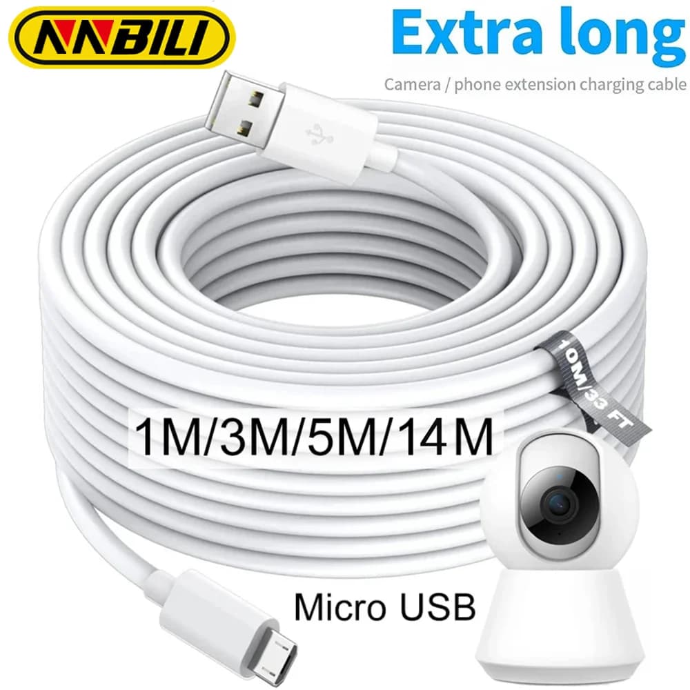 NNBILI كابل شحن سريع مايكرو USB طويل جداً 1-14 متر لهواتف سامسونج وXiaomi وأندرويد، شاشات، كاميرات، وبنوك طاقة