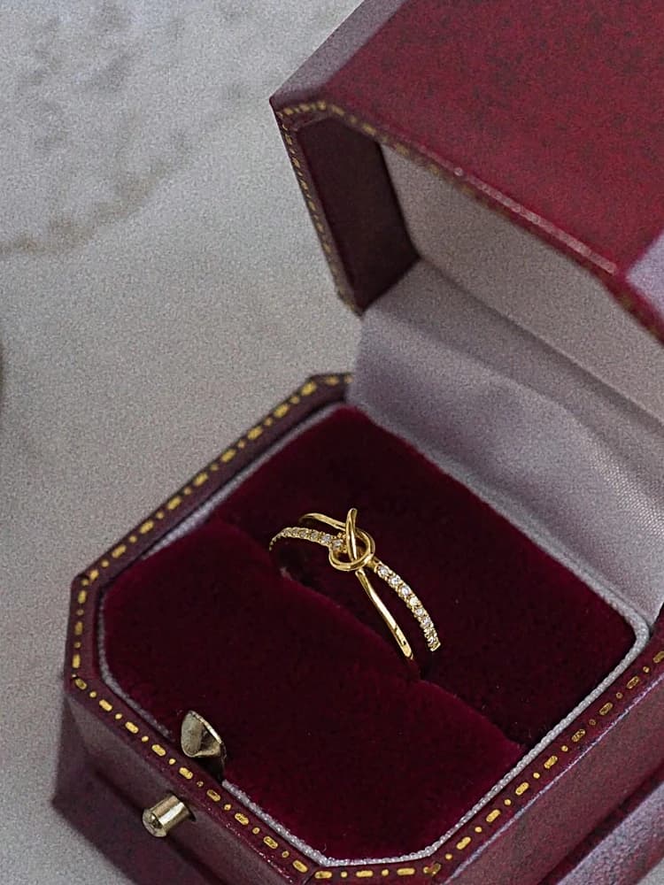 925 Sterling Silver Simplicity Advanced Golden Knot Double Ring For Women Anniversary Party Creativity High Quality Fine Jewelry - 3