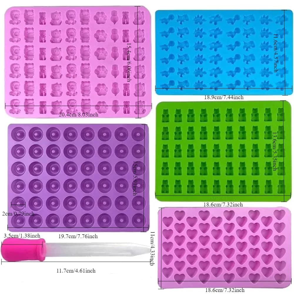 2/5 قطعة قوالب حلوى الدب الغائر مع 2 قطارات سيليكون، قوالب شوكولاتة غير لاصقة، أداة مطبخ DIY، جيلي، فندان، متعددة الأشكال - 6