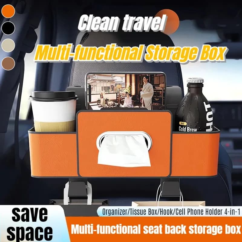 Car Backseat Hanging Seat Hook Storage Cup Holder Universal Car Interior Seat Back Organizer Multifunctional 4-in-1 Storage Box - 2