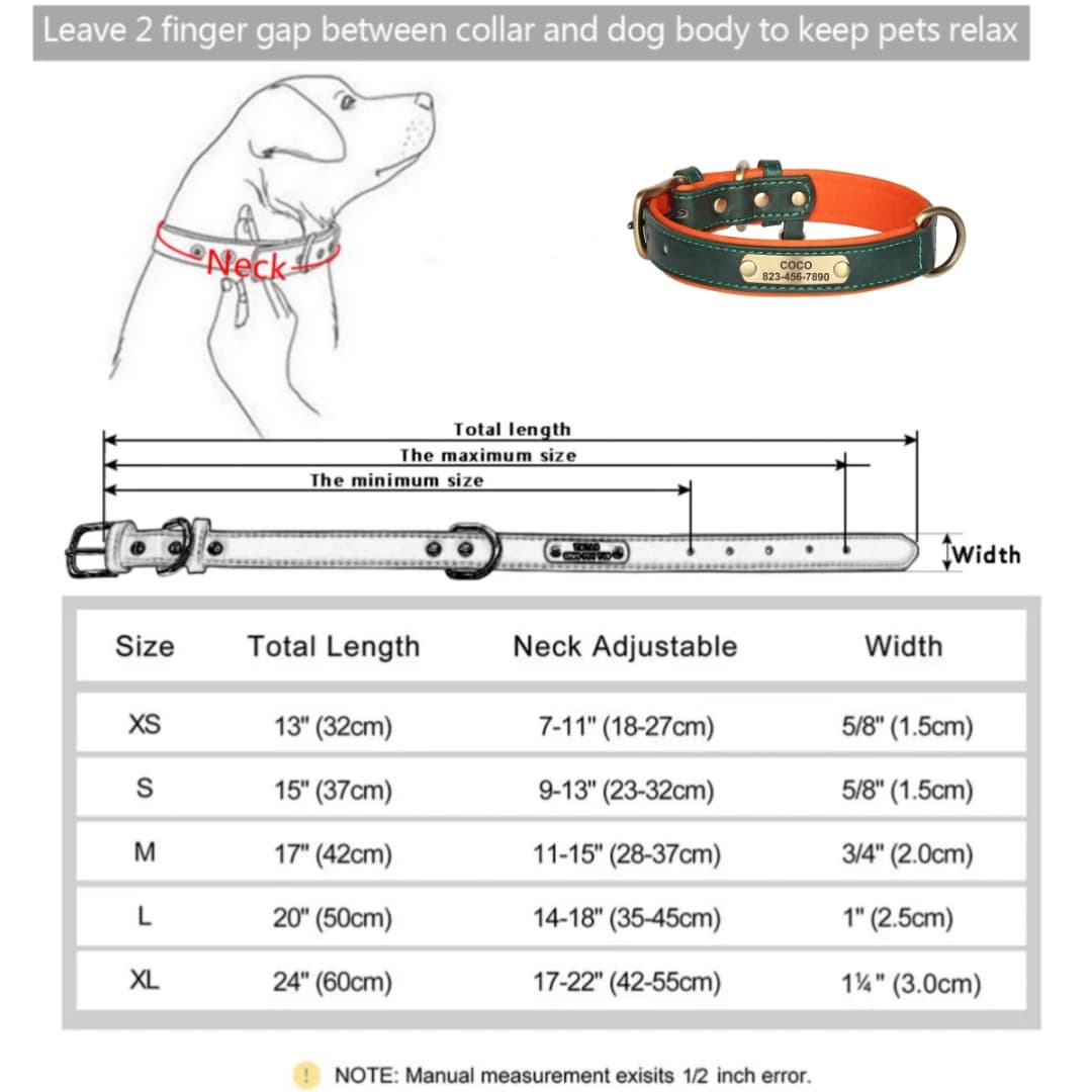 Personalized Customized Leather ID Nameplate Dog Collar Soft Padded Dogs Collars Free Engraving Name for Small Medium Large Dogs - 5