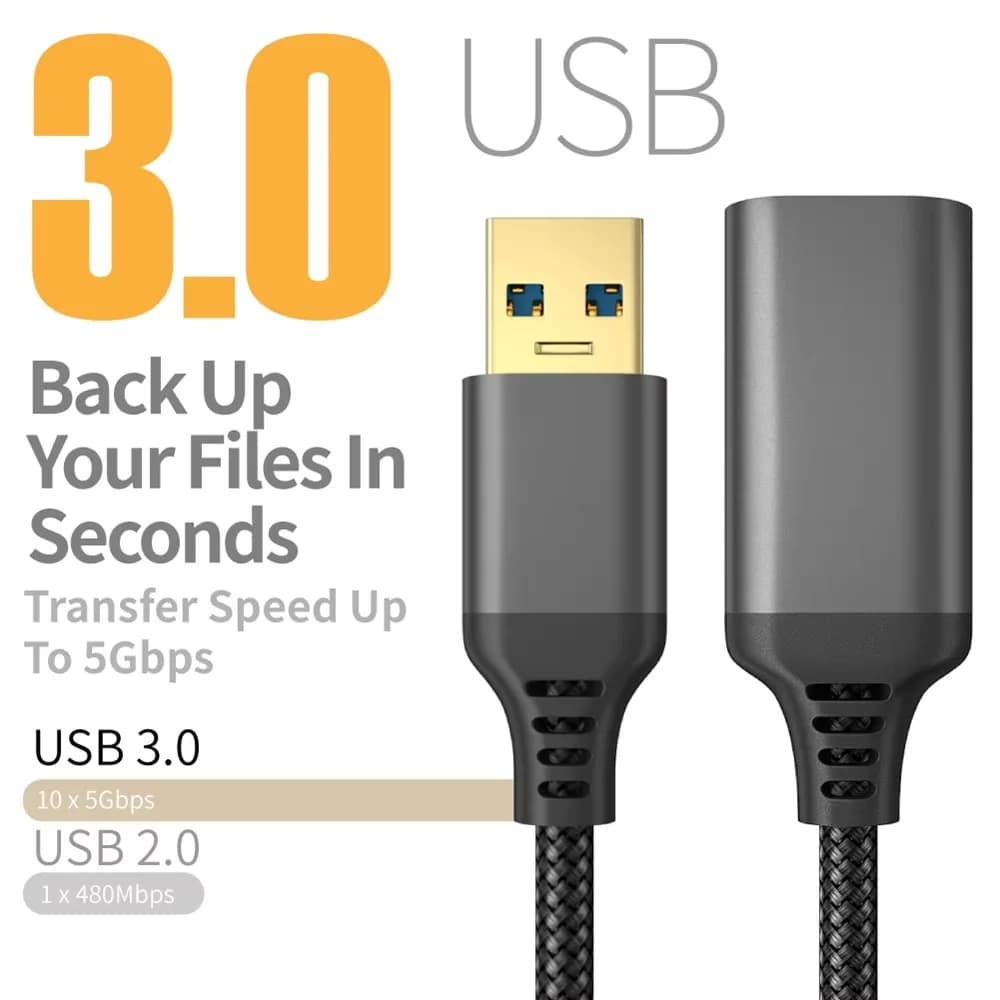 LAIHONEN كابل تمديد USB 3.0 نايلون مضفر من ذكر إلى أنثى عالي السرعة لنقل البيانات للكاميرا والكمبيوتر والطابعة وXBOX - 6
