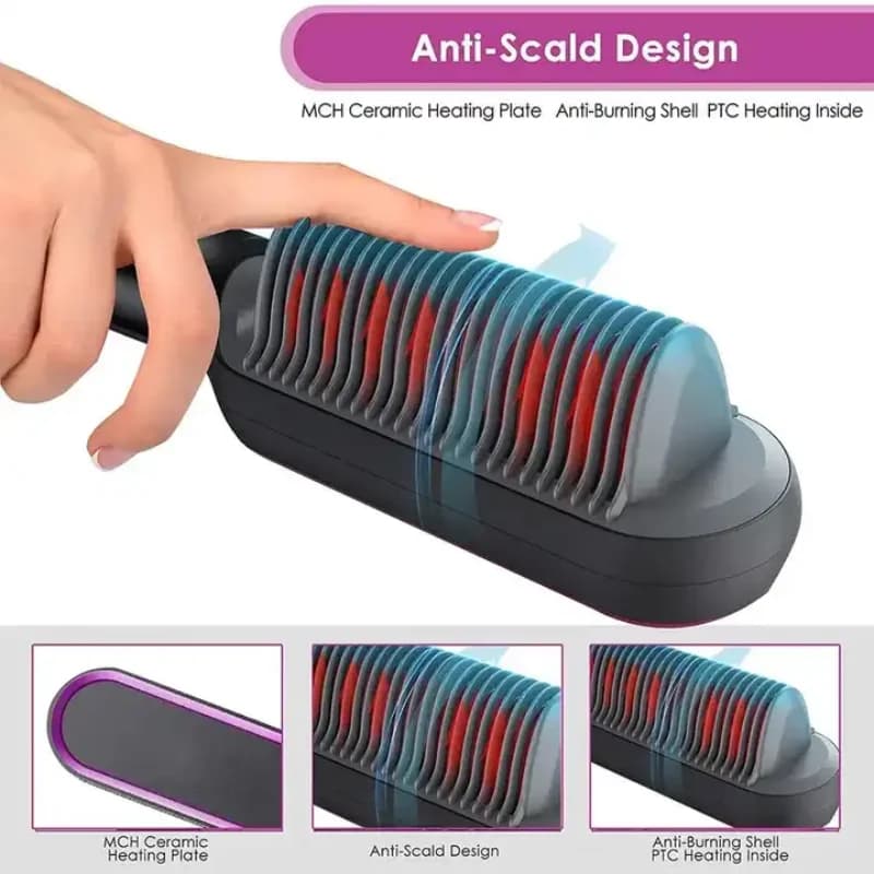 Electric PTC heat straightening brush One Step Hair Dryer 3 In 1 Ceramic Flat Iron Women Hair Straightener comb And Curling - 3