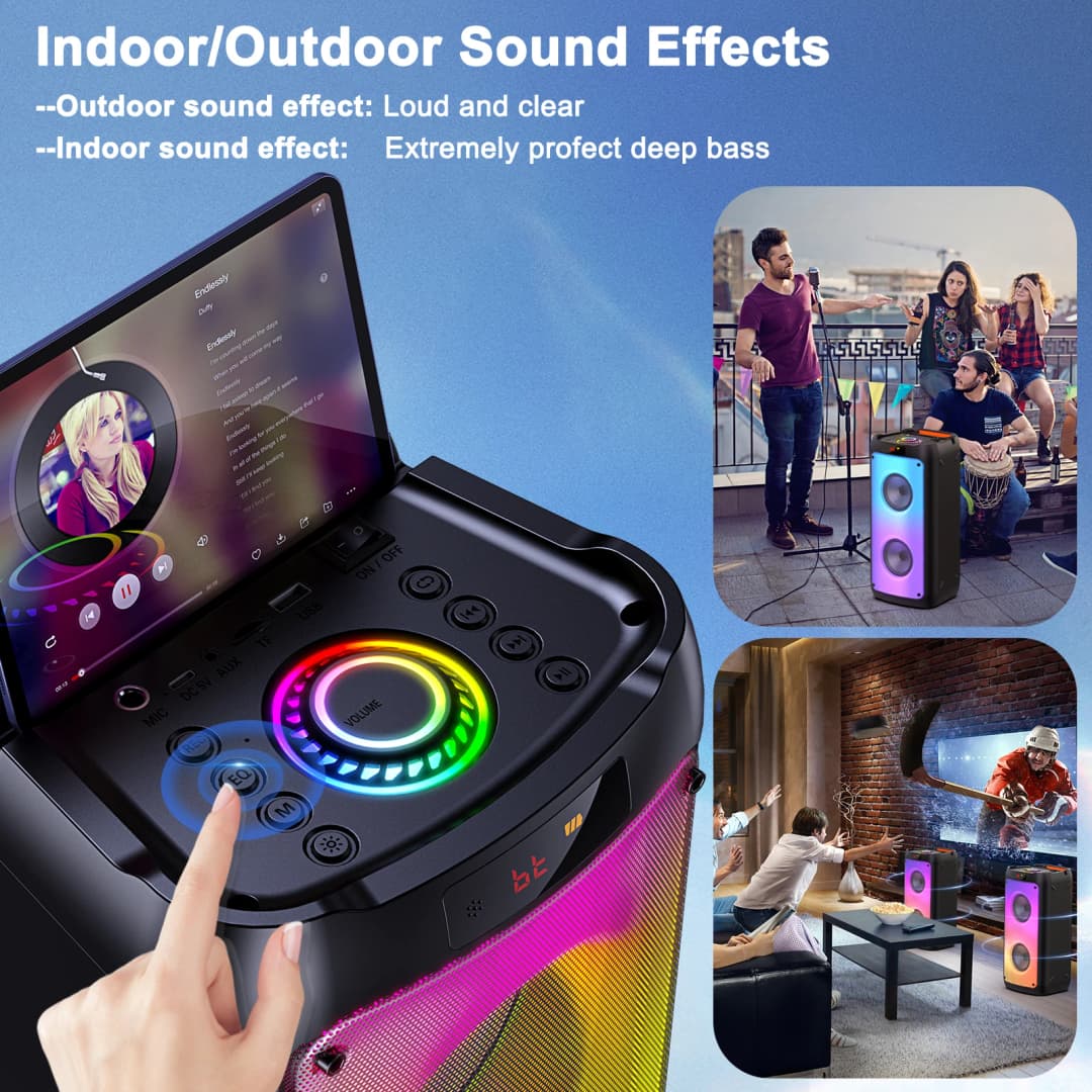 T10-T Wireless Bluetooth Speaker, Karaoke Machine with 2 Microphone, Home Karaoke Party Speaker with Led Light, Stage Subwoofers - 4