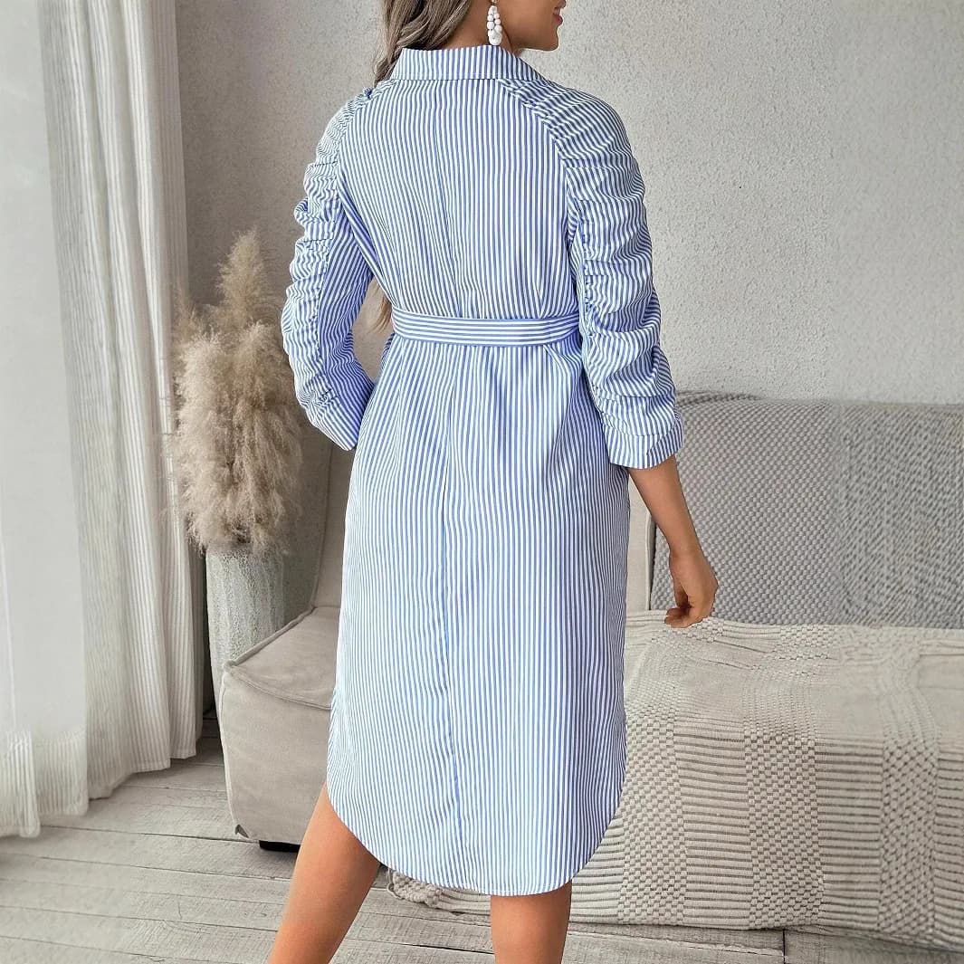 Maternity Clothes Pregnant Women Dresses Clothing Lapel Button Casual Skirt Pleated Seven-quarter Sleeve Shirt Spring Jumpsuit - 3