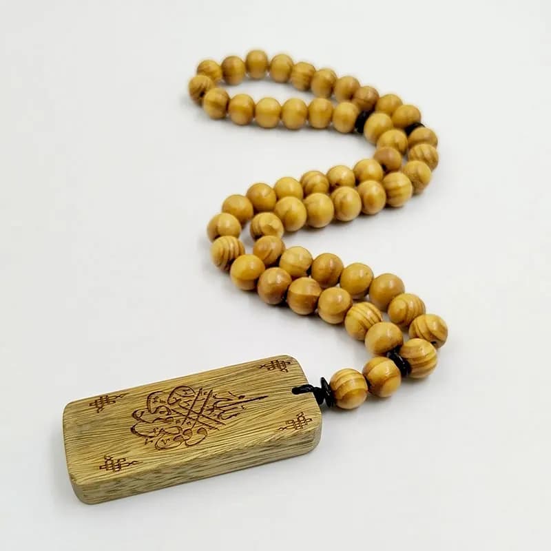Natural beech Wood Tasbih 33 45 51 66 99 Man's Misbaha Prayer Beads With Arabic Sandalwood Tassel Pendant - 6