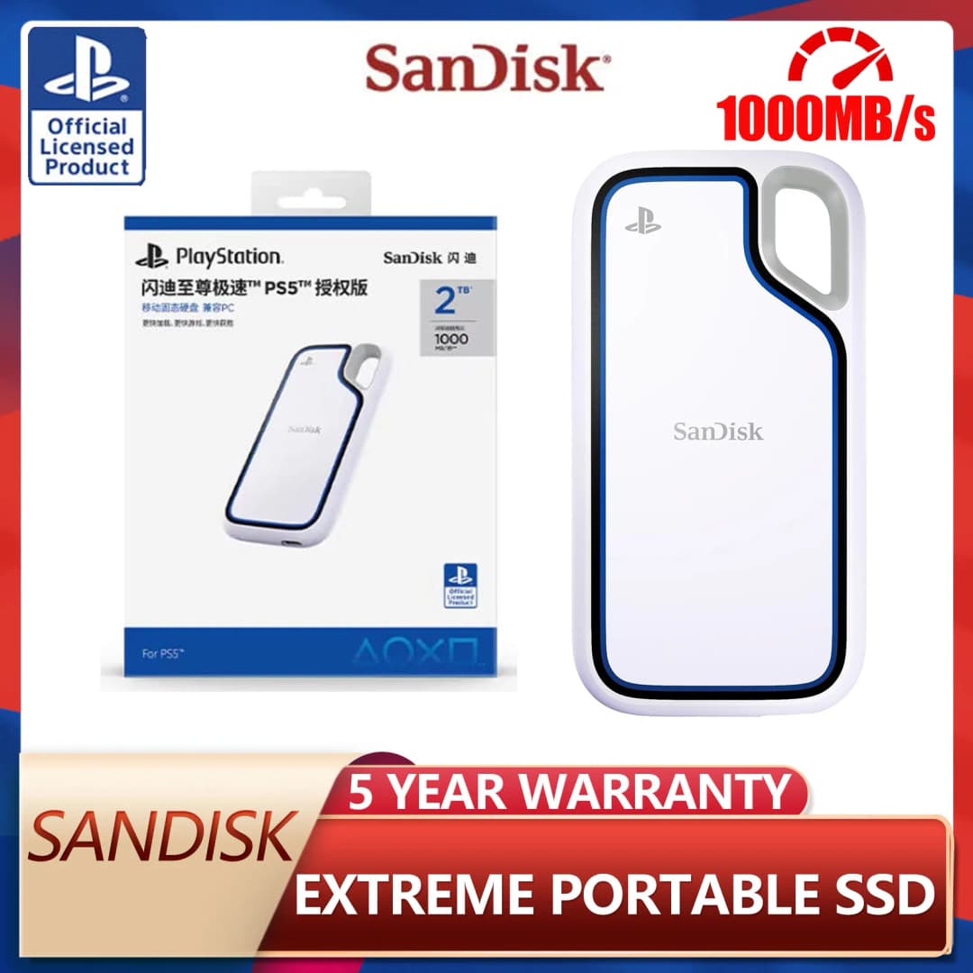 SanDisk E62 PS5 Extreme Portable SSD 1TB/2TB - Officially Licensed for PlayStation 5 Console And PC up to 1000MB/s Data Transfer
