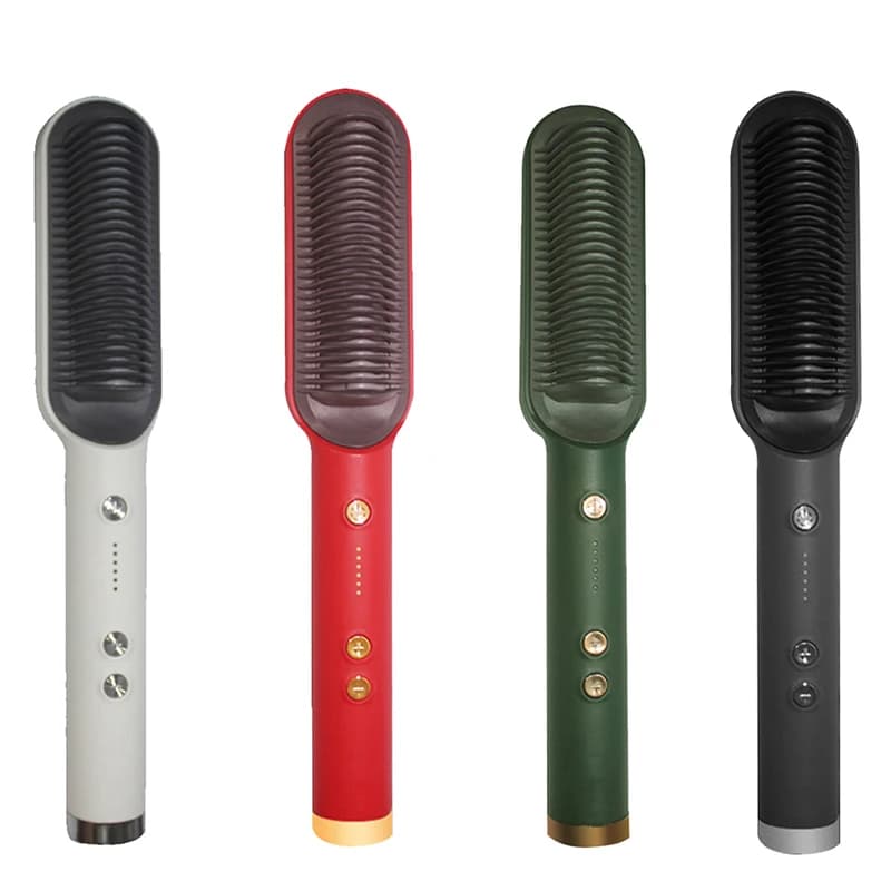 Electric PTC heat straightening brush One Step Hair Dryer 3 In 1 Ceramic Flat Iron Women Hair Straightener comb And Curling - 5