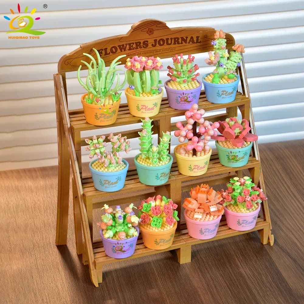 HUIQIBAO MOC Flower Succulent Potted Model Building Block DIY Eternal Bouquet Home Desk Plant Decor Brick Girl Gift Children Toy - 2