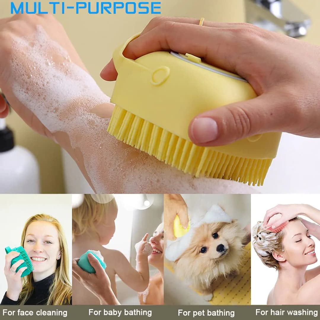 Dog Bathing Brush Pet Massage Brush Shampoo Dispenser Soft Silicone Brush Rubber Bristle for Dogs and Cats Shower Grooming Tool - 3