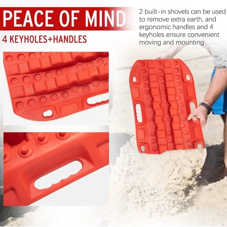 2PCS Off Road Traction Boards 58CM Short Recovery Track Traction Mat for 4WD Mud Sand Snow Ramps Tire Traction Tool Red Black - 4