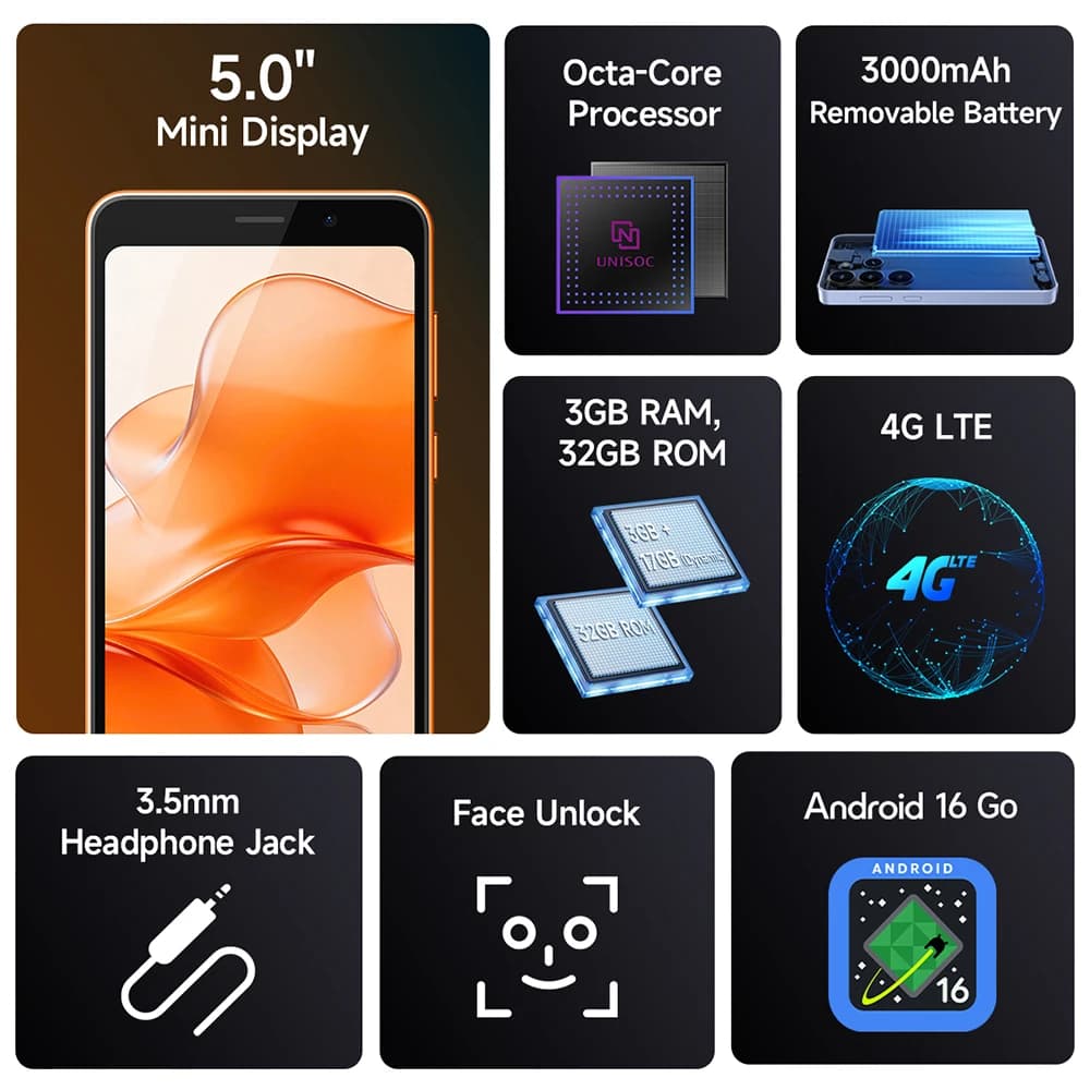 【World Premiere】Ulefone Note 22 Mini 5.0" Smartphone Android 16 Removable Battery Mobile Phone Dual SIM Standby Global Version - 2