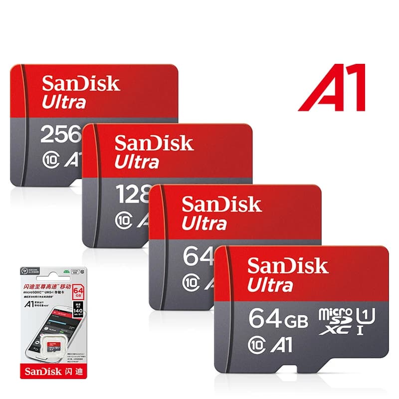 بطاقة ذاكرة Sandisk A1 32GB 64GB 128GB 256GB 512GB، بطاقة Micro sd من الفئة 10 UHS-1، بطاقة ذاكرة Microsd TF للهواتف الذكية