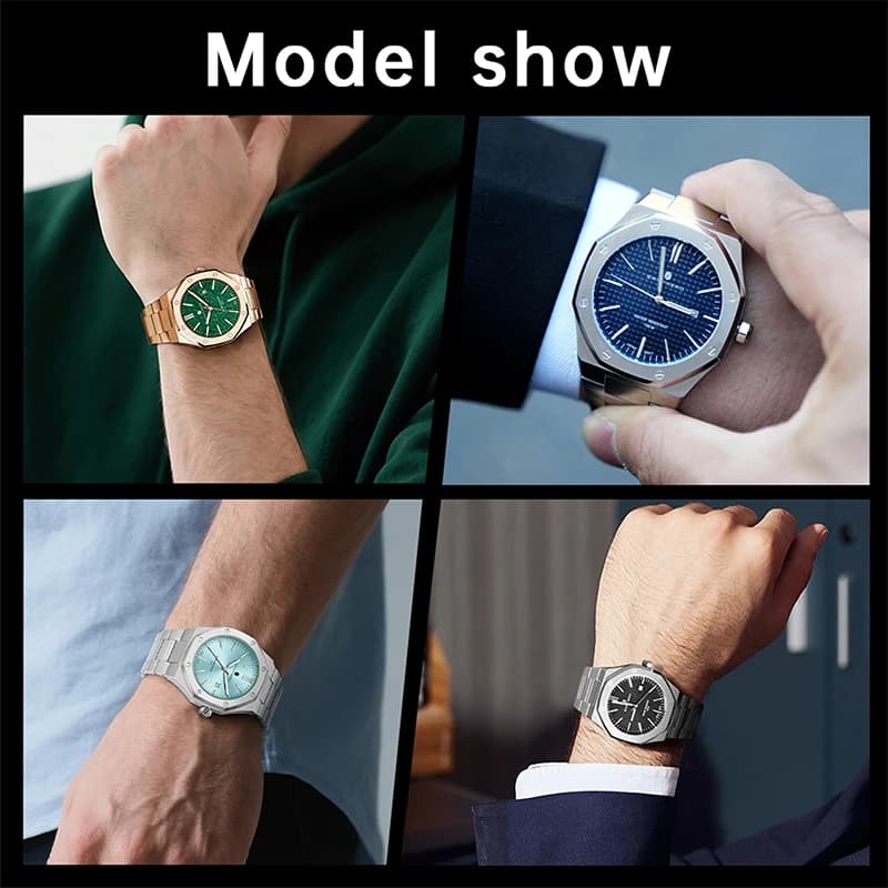 سافيرو ساعة رجالية، حزام من الفولاذ المقاوم للصدأ، تصميم مقاوم للماء، تقويم تلقائي، هدايا احتفالية، ساعة في علبة هدايا فاخرة - 5