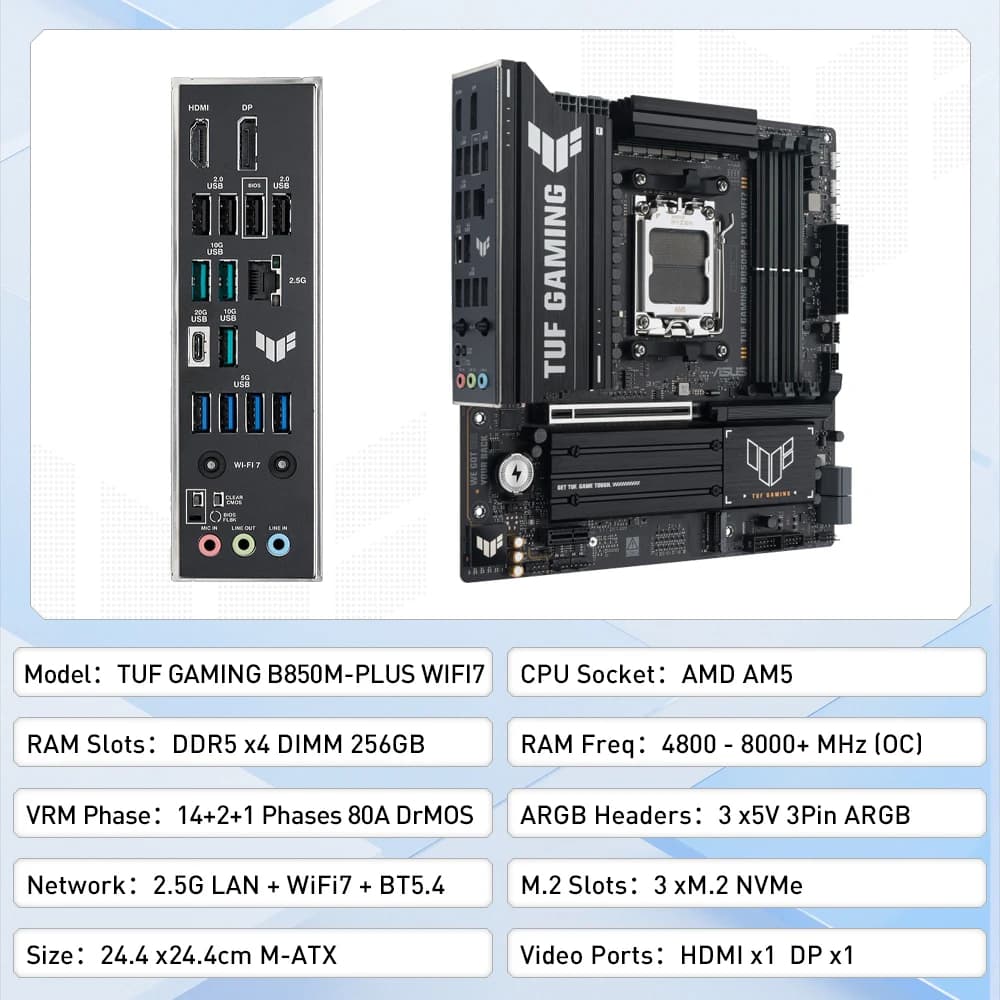 Asus TUF Gaming B850M-Plus WIFI7 DDR5 256GB Compatible with 9000/8000/7000 series Support PCIe 5.0 Adopting the AM5 architecture - 2
