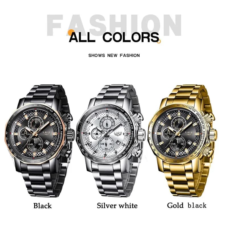 LIGE New Sport Chronograph Mens Watches Top Brand Luxury Full Steel Quartz Clock Waterproof Big Dial Watch Men Montre Homme - 6