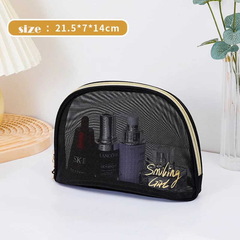 حقيبة مستحضرات تجميل نسائية من الشبك الأسود شفافة منظم فرشاة مستحضرات التجميل للسفر حقيبة مستحضرات تجميل صغيرة وكبيرة - 3