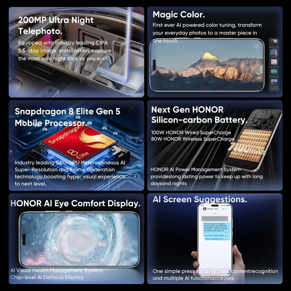 Global Version HONOR Magic8 Pro 5G Smartphone Snapdragon 8 Elite Gen 5 6.71" OLED Display 7100mAh 100W SuperCharge Support eSIM - 2