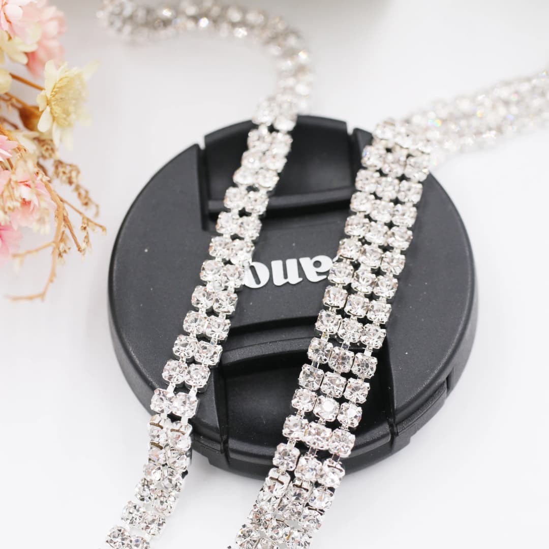 New Multi-row clear white rhinestones chain silver base glass crystal cup chain diy Frame/phone case/bag/clothing accessories - 6