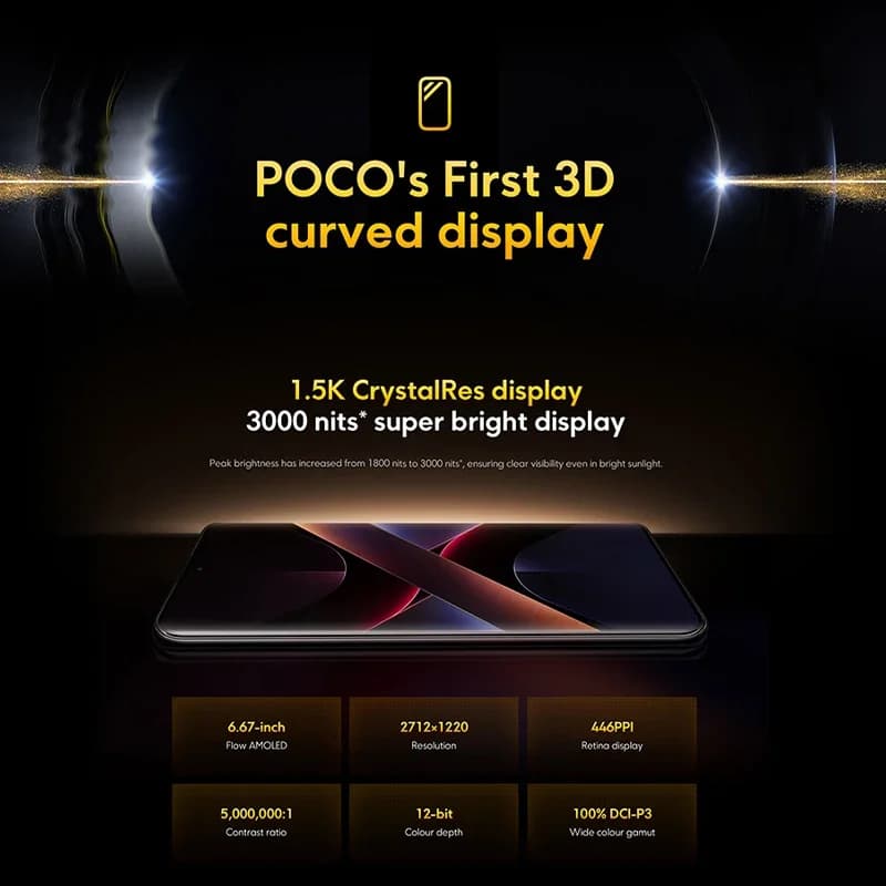عرض عالمي هاتف POCO X7 نسخة عالمية 6.67 بوصة شاشة CrystalRes 1.5K FloW AMOLED منحنية شحن توربو 45 واط NFC - 6
