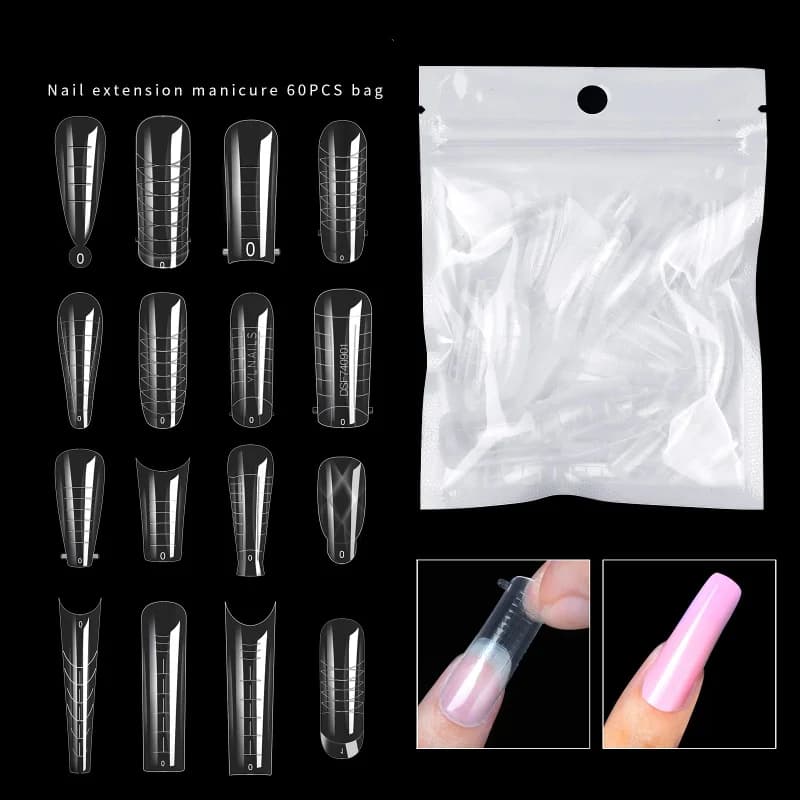 60pcs Extension False Nails Art Tips Acrylic Fake Finger UV Gel Polish Mold Sculpted Full Cover Press on Manicures Supplies Tool