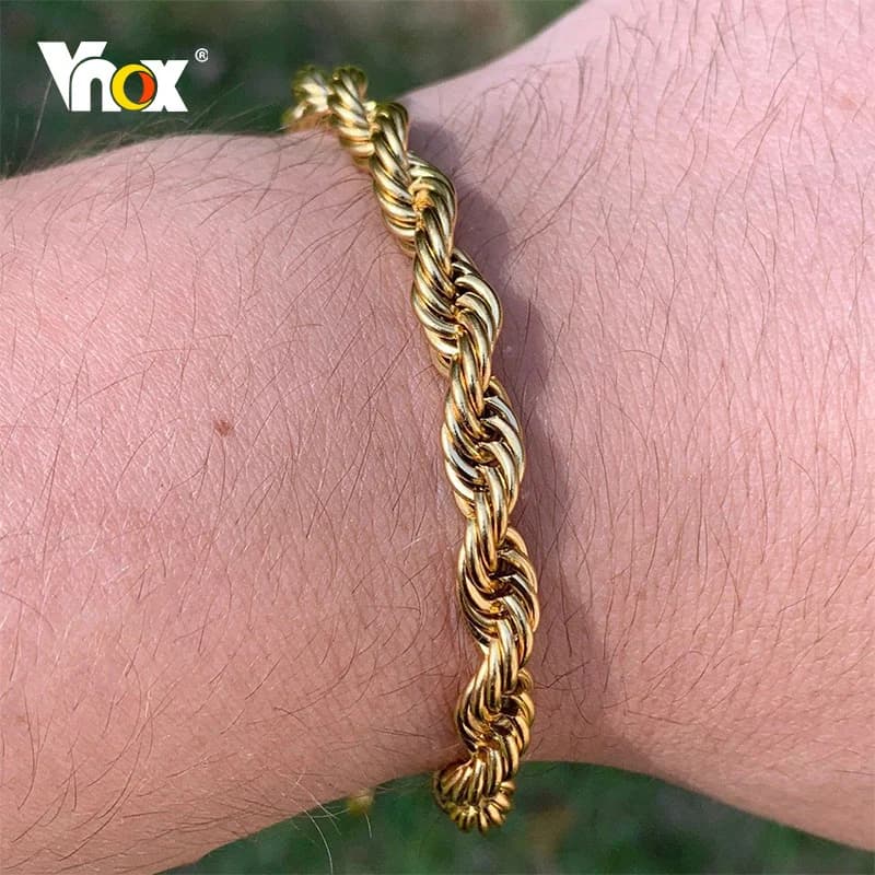 Vnox Unisex Rope Chain Bracelets for Men Women, Stainless Steel Twisted Links Chain Bracelet,Simple Classic Jewelry Gift for Him - 2