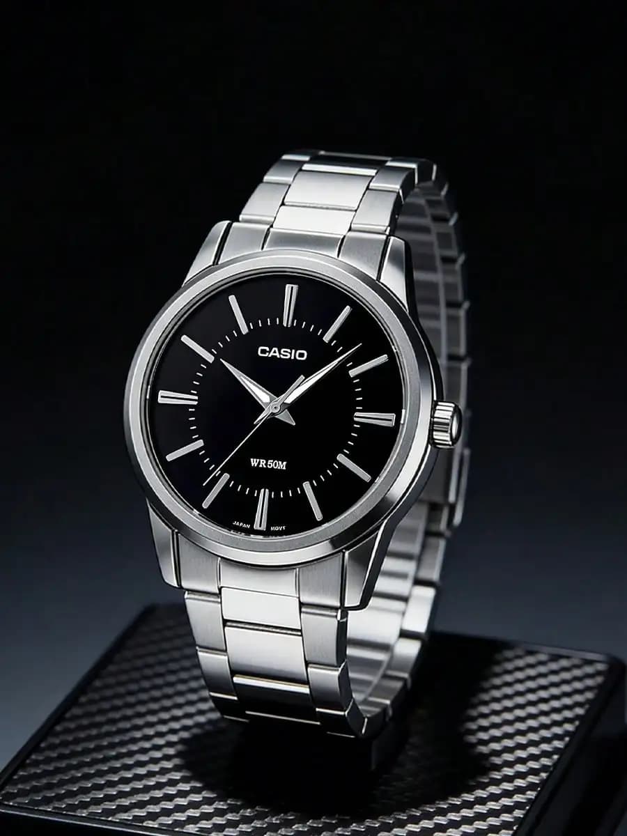 CASIO Men's Minimalist Analog Watch Stainless Steel Band Black Dial Quartz Watch Business Casual Timeless for Office Daily Gift - 6