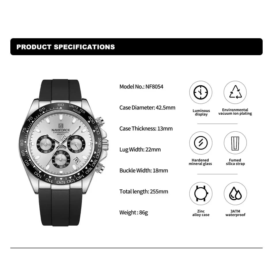 NAVIFORCE NF8054 Original Watches For Men Silicone Band Casual Sport Chronograph Luminous Wristwatch Relogio Masculino Male Gift - 2
