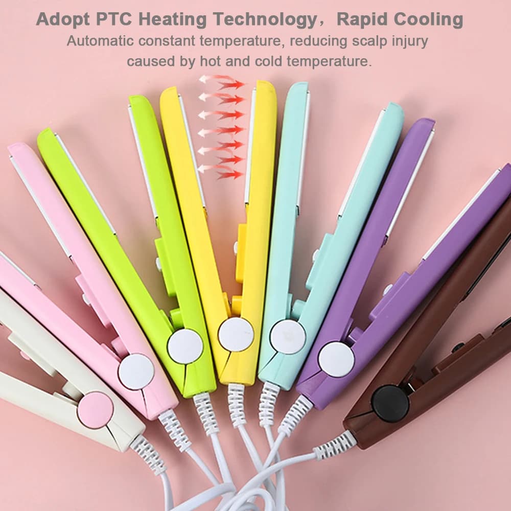 أداة تصفيف الشعر للسفر، مكواة فرد شعر صغيرة محمولة، هدية مثالية للفتيات، حديد مسطح - 4