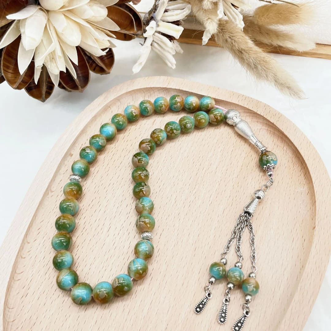 Colorful Islamic Prayer Beads with Metallic Tassel, Muslim Glass Tasbih Bracelet for Ramadan Valentine's Thanksgiving Gift Idea - 2