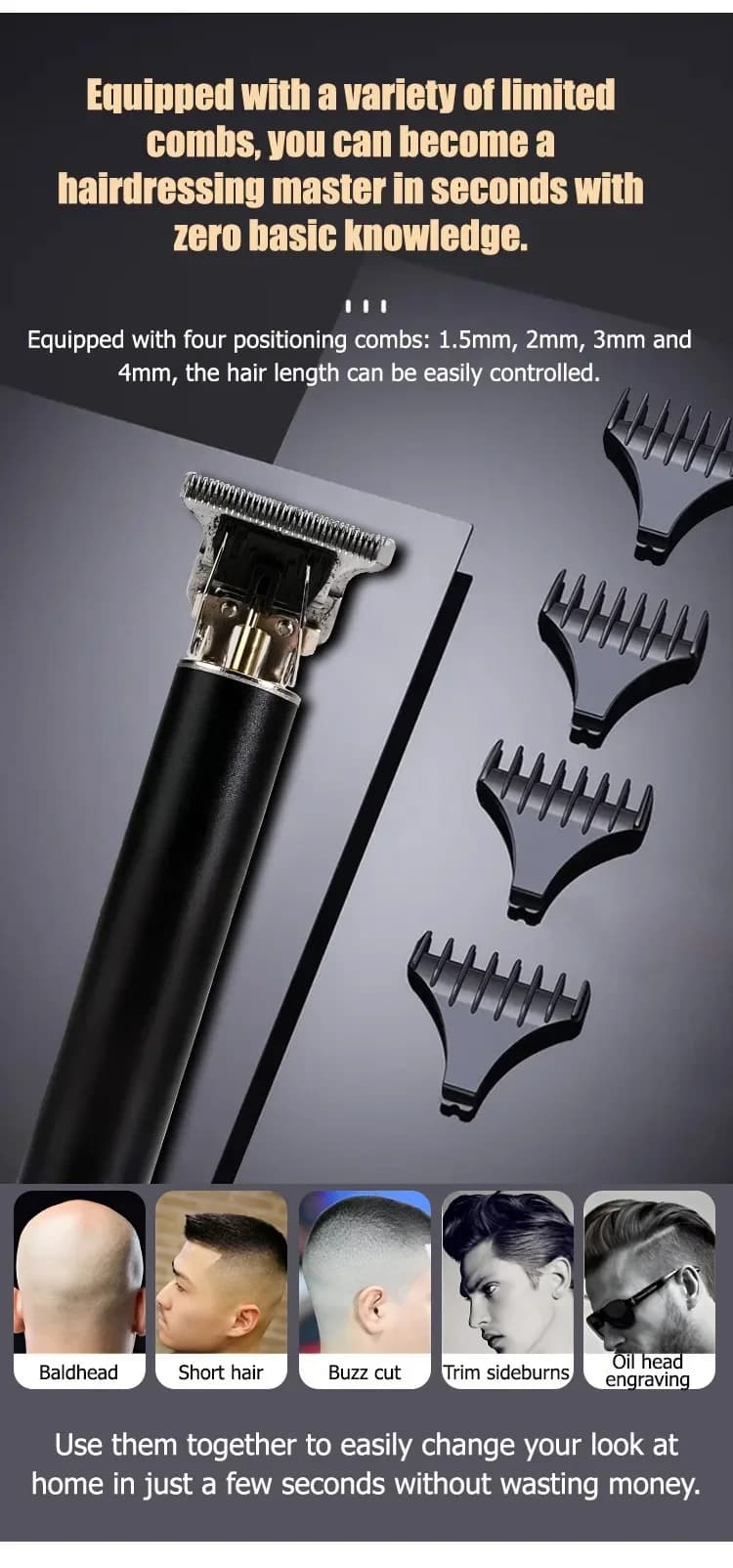 ماكينة حلاقة كهربائية ت9 قابلة للشحن للرجال، أداة قص شعر احترافية للحلاقين - 5