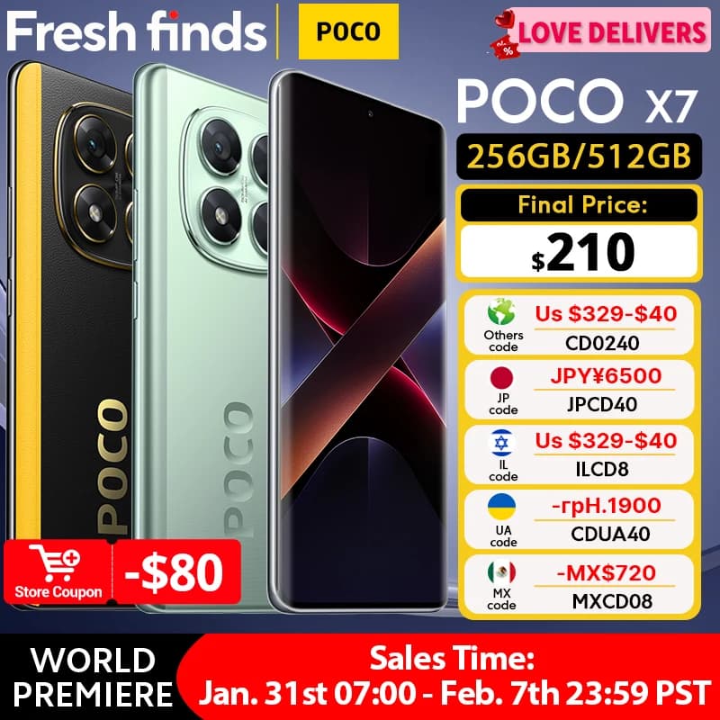 عرض عالمي هاتف POCO X7 نسخة عالمية 6.67 بوصة شاشة CrystalRes 1.5K FloW AMOLED منحنية شحن توربو 45 واط NFC